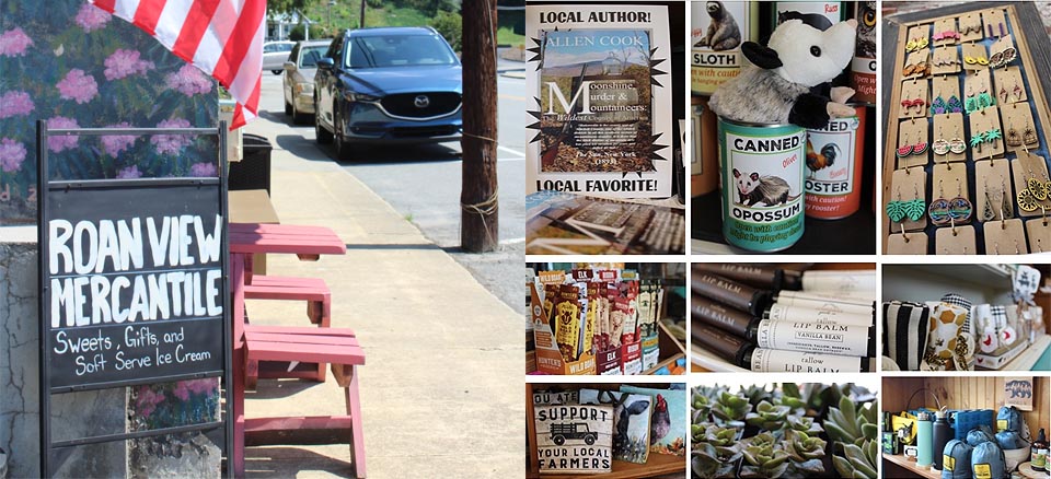 Roan View Mercantile sidewalk table and merch